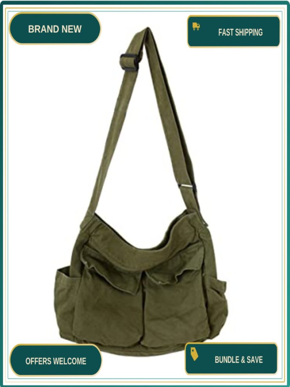 Canvas Messenger Bag Crossbody Laptop School Work Travel
